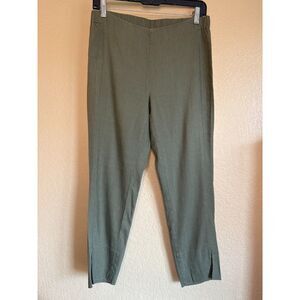 J. Jill Linen Pant Crop Green Pull On Stretch Waist Seam Front Womens XS